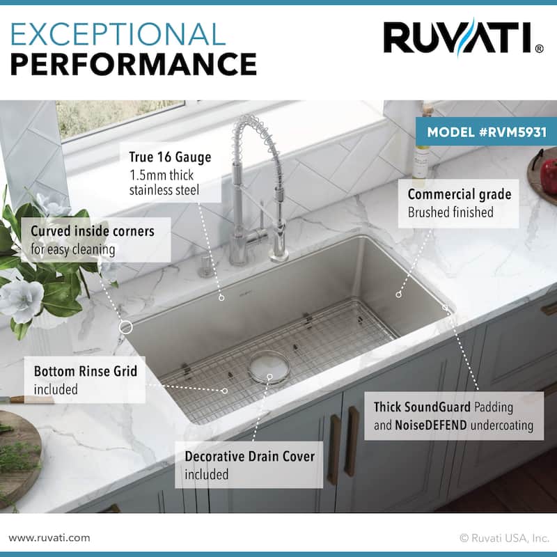 Ruvati 27-inch Undermount Kitchen Sink 16 Gauge Stainless Steel Single Bowl - RVM5927