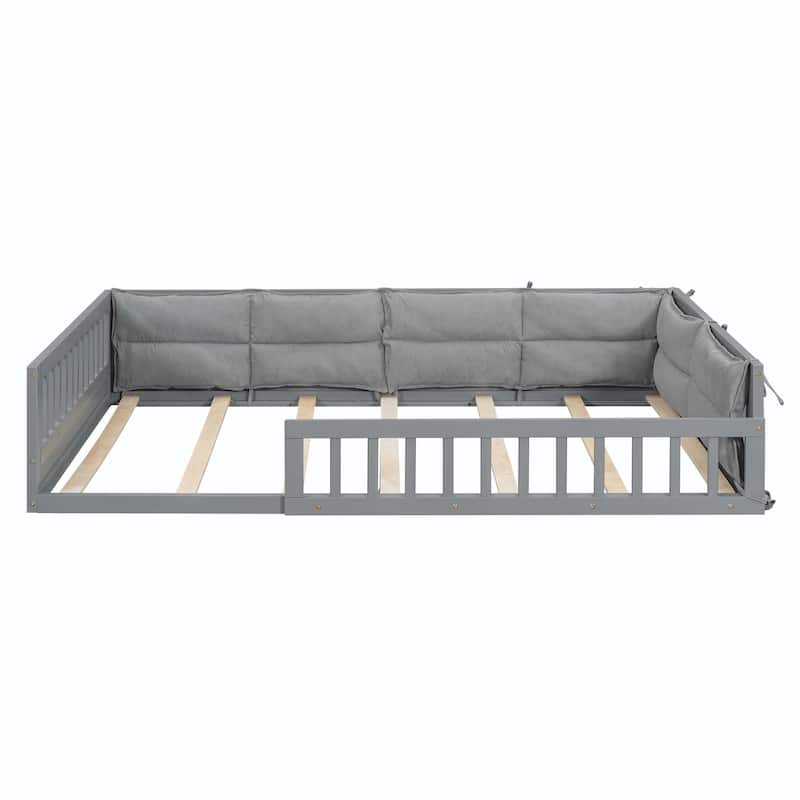 Upholstered Platform Bed with Guardrail and Pillow