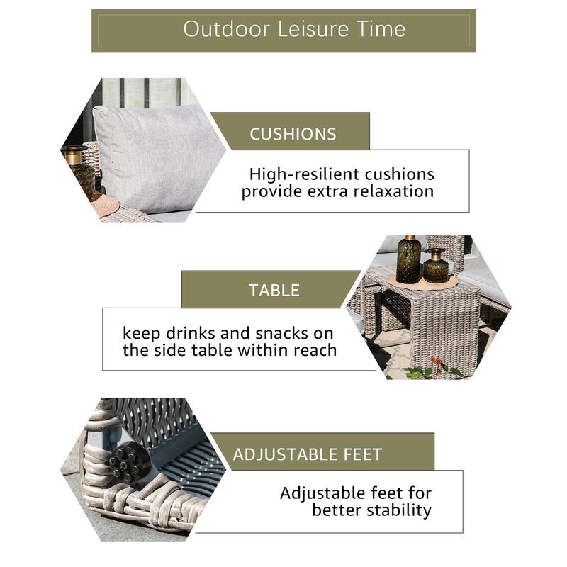5-Piece Outdoor Rattan Conversation Set Wicker Chair with Cushions