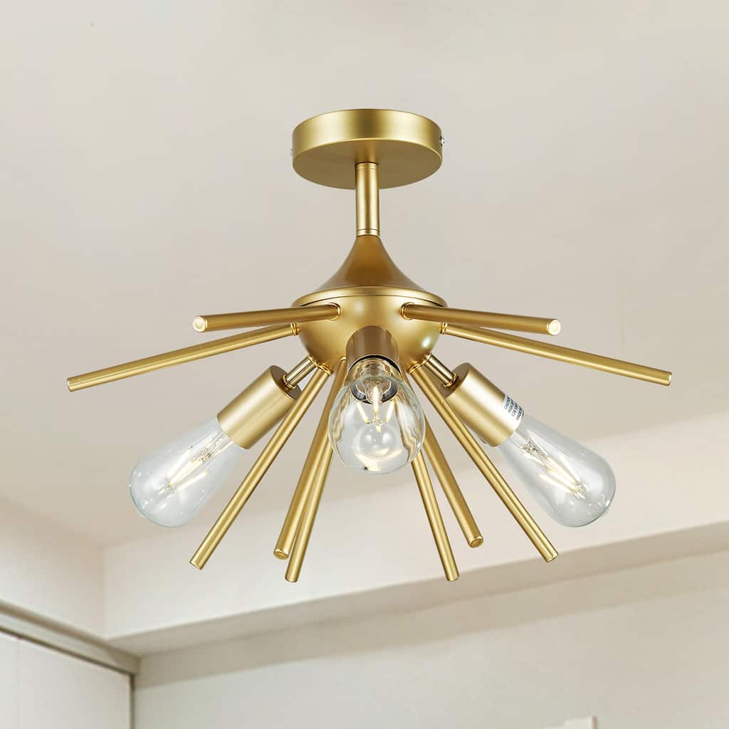 Tyra Gold 3-Light Mid Century Modern Sputnik Semi-Flush Mount