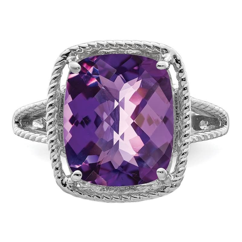 Curata 925 Sterling Silver Polished Amethyst Ring