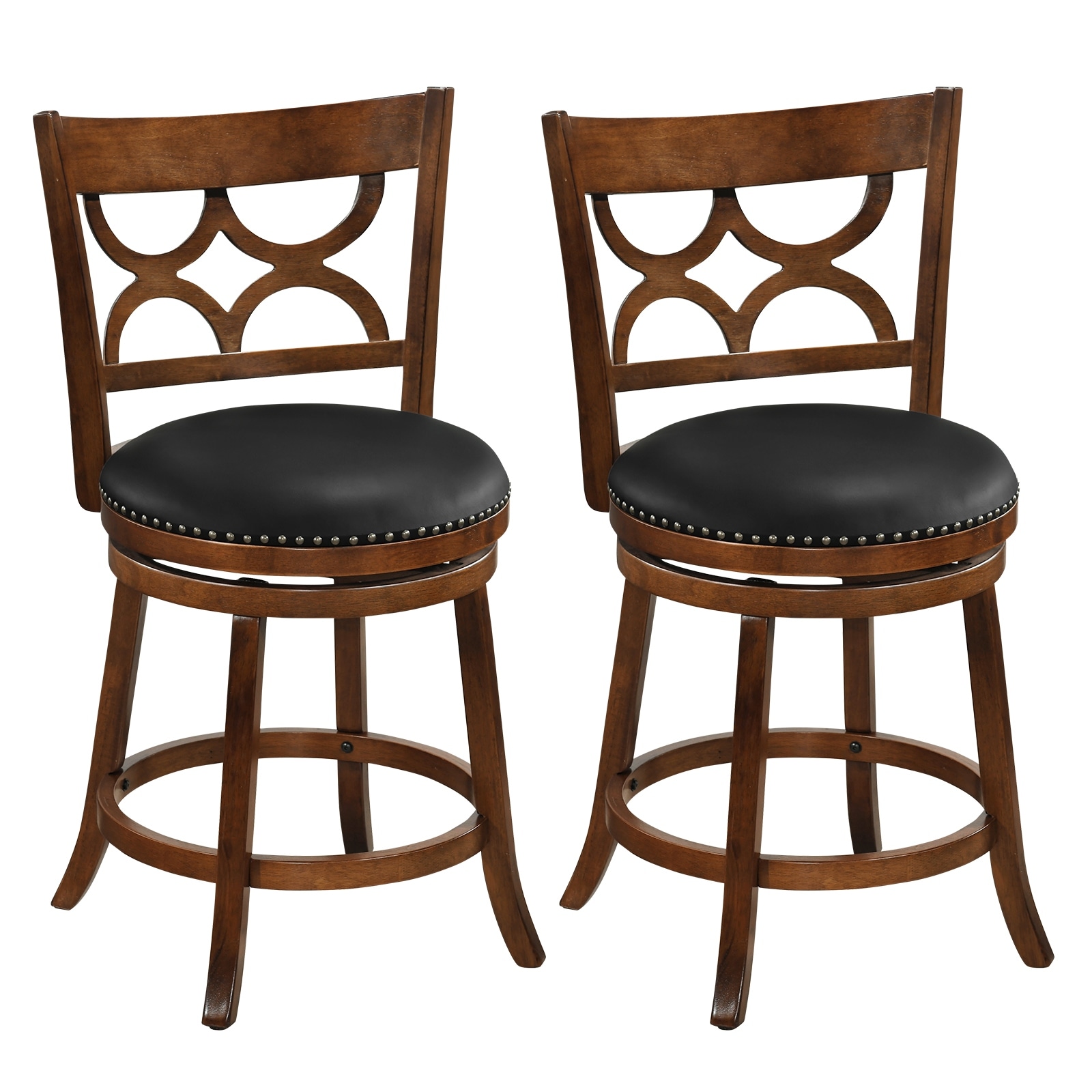Gymax 26'' Counter Height Bar Stools Set of 2 w/Rubber Wood Frame