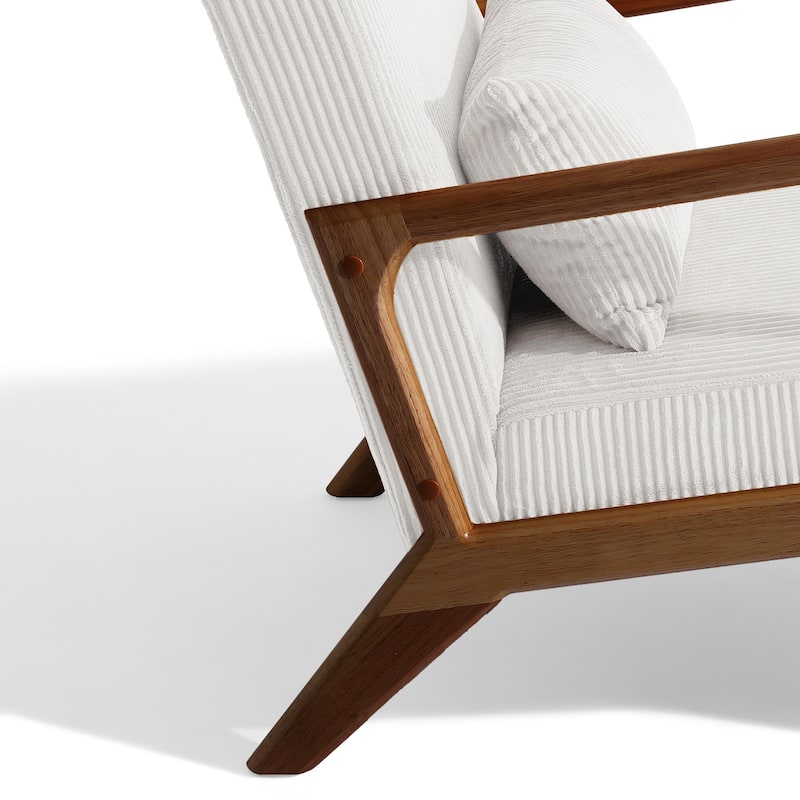 25" W Mid Century Upholstered Wood Accent Chair with Pillow