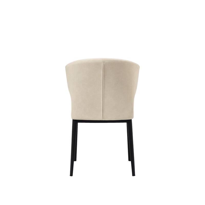 NADAAL STUDIOS Lyra Dining Chair, Barrel-Style Back, Iron Frame, Warm Beige Upholstery - Set of 2