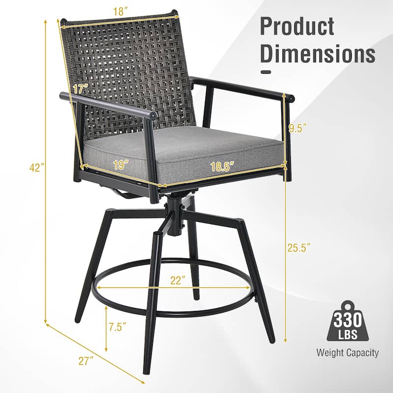 Gymax Patio Swivel Bar Stools Set of 2 Outdoor Counter Height Bar