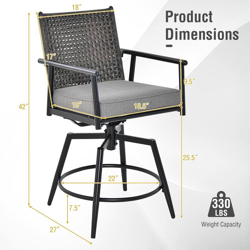 Gymax Patio Swivel Bar Stools Set of 4 Outdoor Counter Height Bar