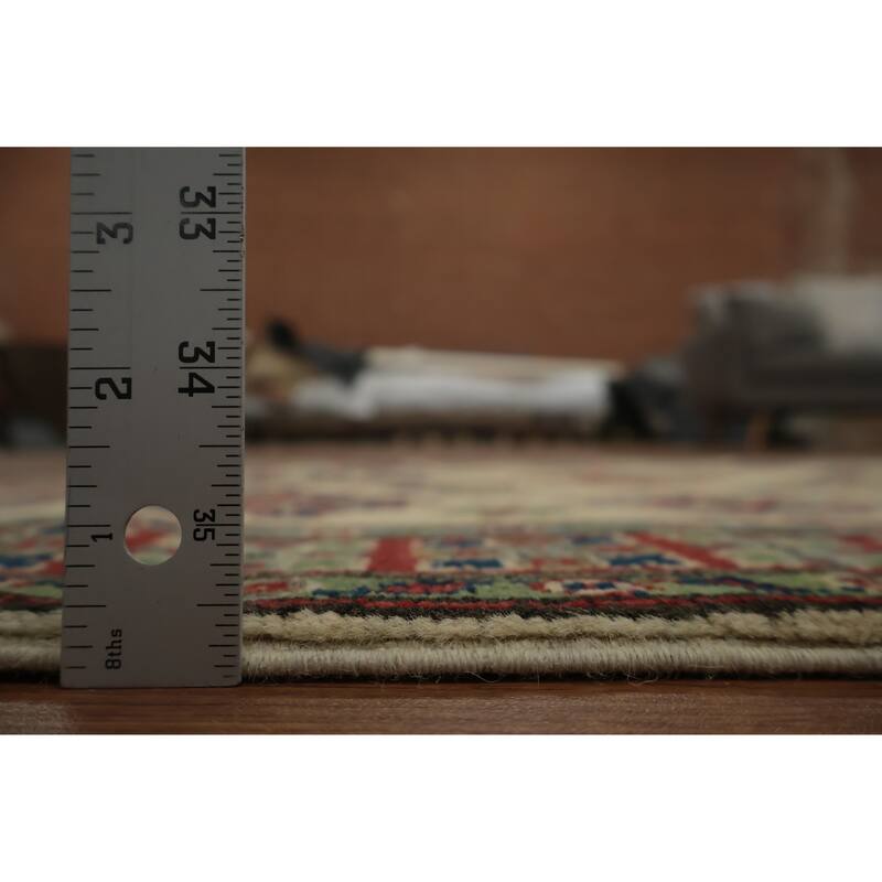 Hand Knotted Oriental 100% Wool Carpet Traditional Geometric Beige & Ivories Kazak Area Rug - 4' 11'' X 3' 4''