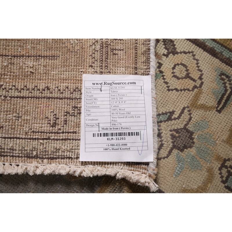 Gray Tabriz Persian Vintage Rug Hand-Knotted Medallion Wool Carpet - 9'8"x 12'9"