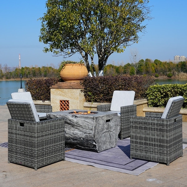 Outdoor wood coating Fire Pit Table with Four Chairs - Bed Bath