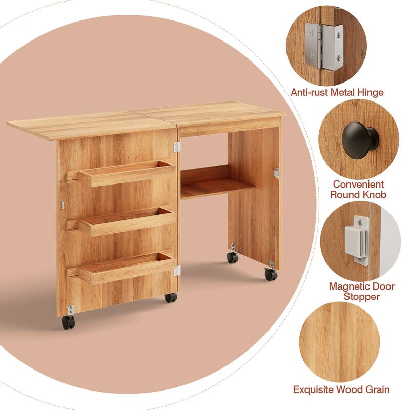 Gymax Folding Sewing Craft Table Shelf Storage Cabinet Home Furniture