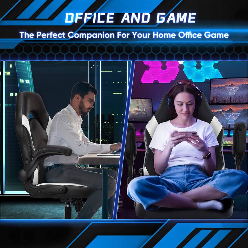 Ergonomic Gaming Office Chair, Adjustable PU Leather Executive Desk Chair with Flip-Up Armrests & Lumbar Support