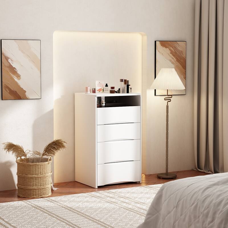 Dresser Chest Multi-Functional Vanity w/LED Mirror and Storage Stool