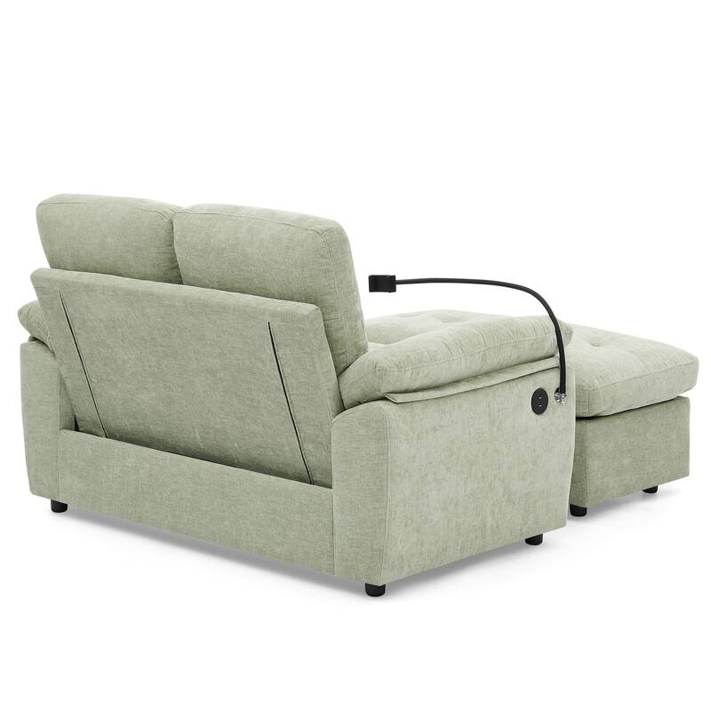 Double Recliner Chair with Adjustable Backrest, Storage Ottoman, USB Port & Phone Stand