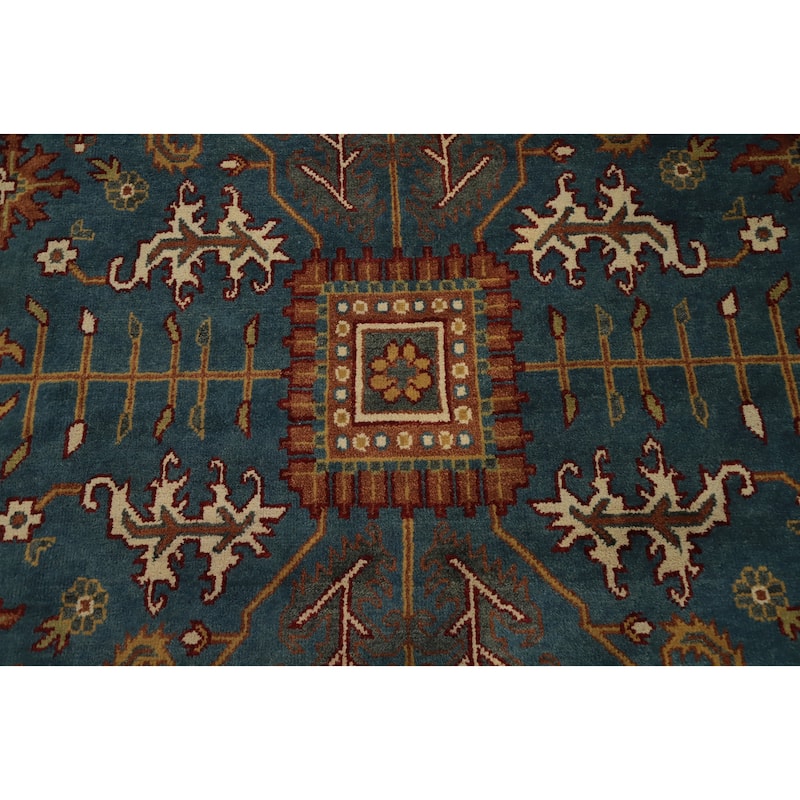 Hand Knotted Oriental 100% Wool Carpet Transitional All-Over Navy Blue & Blues Oushak Area Rug - 14' 9'' X 11' 11''