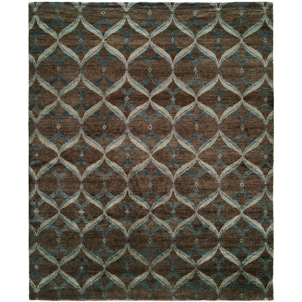 Modern Brown Hand-Knotted Viscose Area Rug