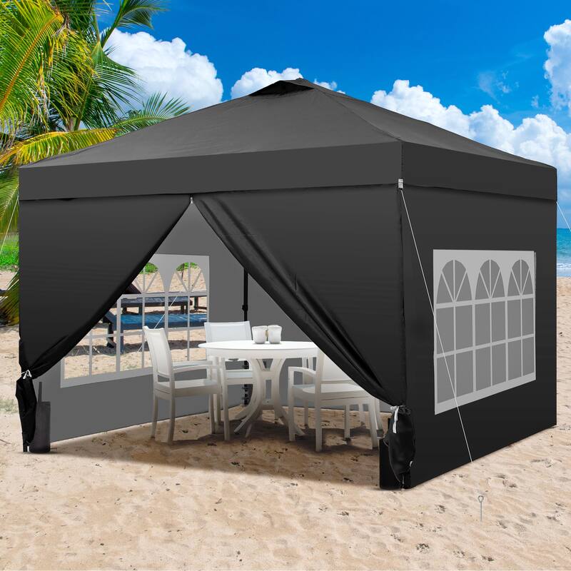 Ainfox 10x10 Pop Up Canopy Tent with 4 Sidewalls, Easy Set up with One Push Lift Outdoor Beach Gazebos with 4 Sandbags
