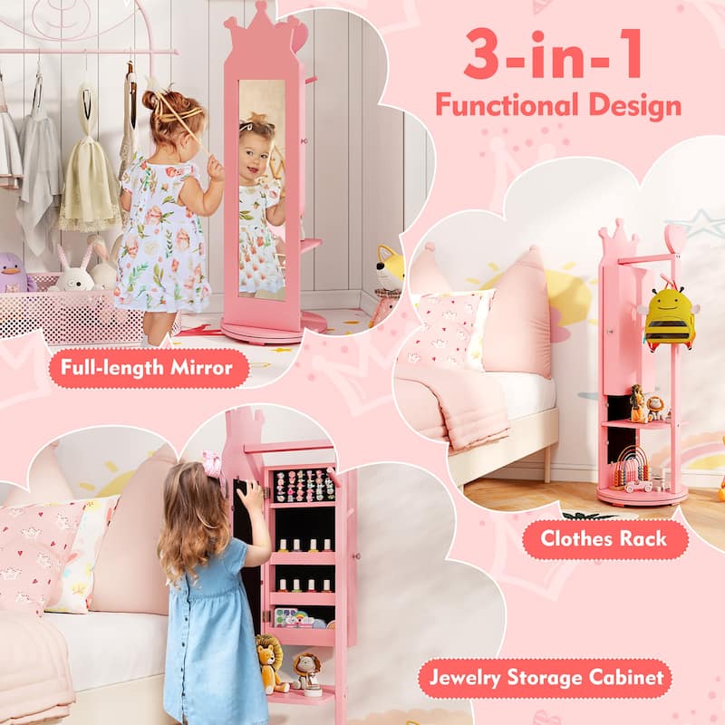 Gymax Kids Vanity Set Princess Makeup Dressing Table &Chair Set w/