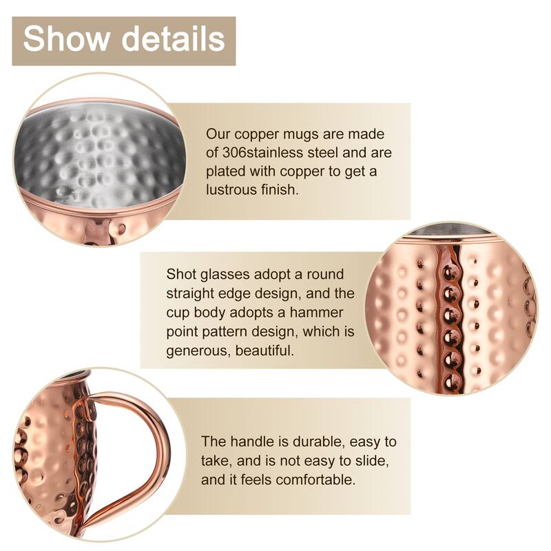 Copper Mugs 530ml/19 OZ Hammered Cocktail Mugs, 1Pcs Rose Gold - Rose Gold