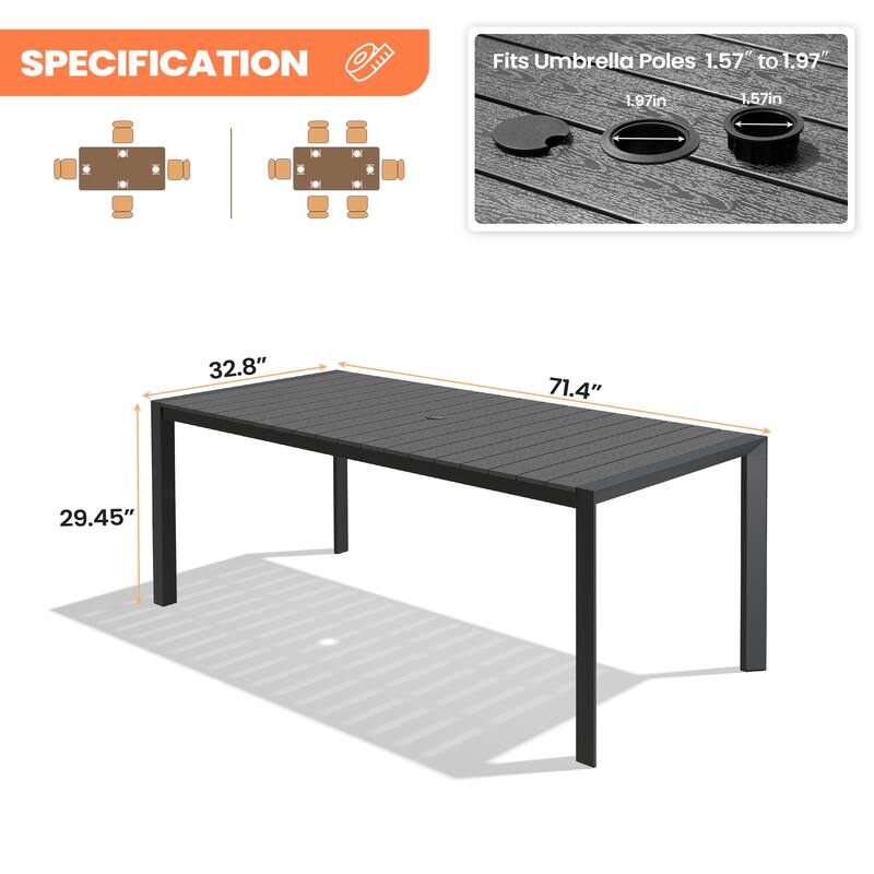 Pellebant Premium Outdoor Patio Aluminum Dining Table with Umbrella Hole