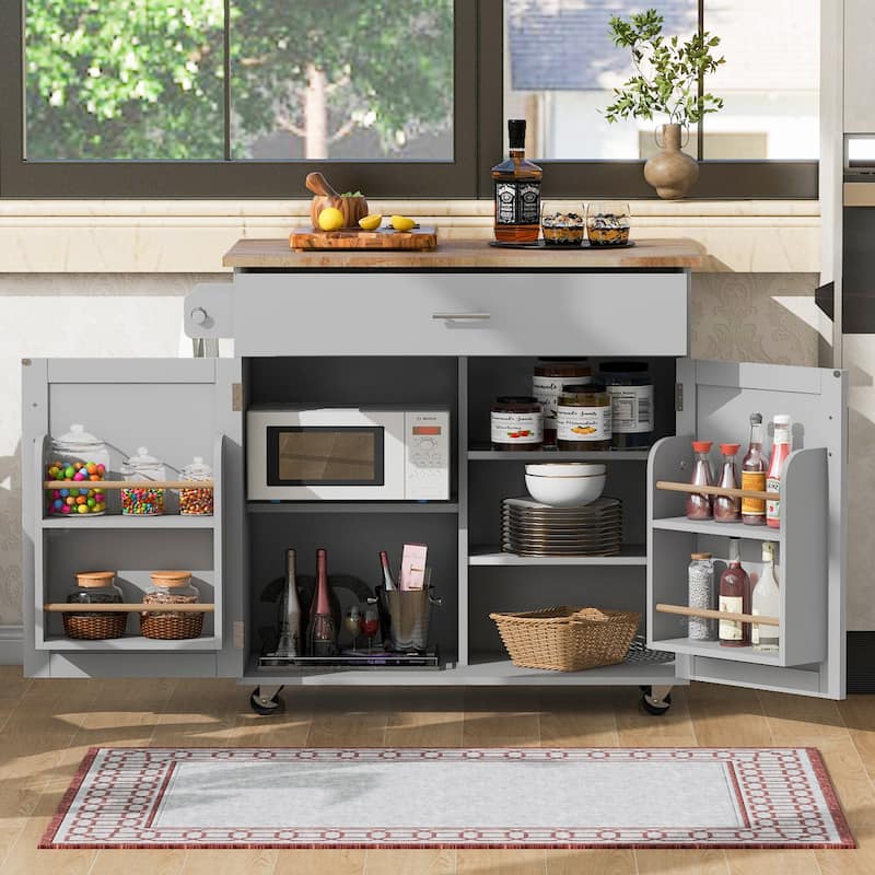 Gren MDF Rolling Kitchen Island with Internal Storage Rack(39-in x26-in x34-in)
