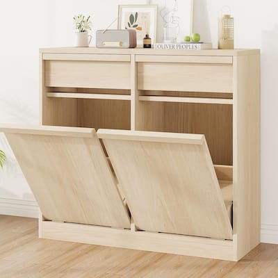 Double Tilt Out Trash Cabinet, with 20 Gallon Storage, Cabinet Laundry Hamper for Kitchen Dining Living Room