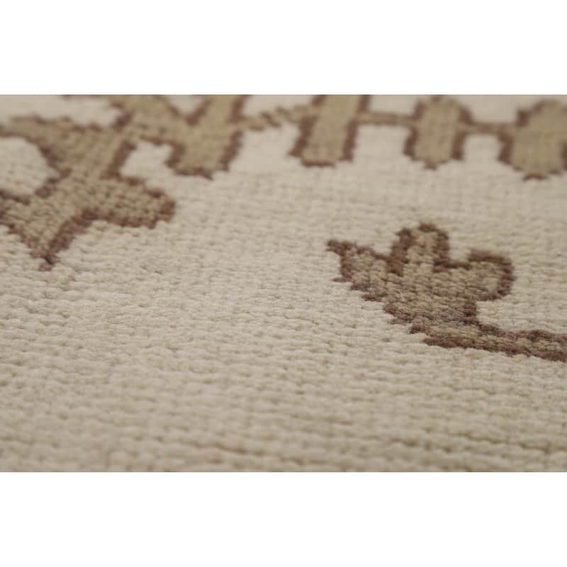 Ivory Oushak Indian Large Rug Hand-Knotted Wool Carpet - 10'0" x 14'1"