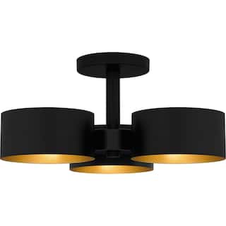 Matte Black Three Light Semi Flush Mount from the Quoizel Semi-Flush Mount Collection
