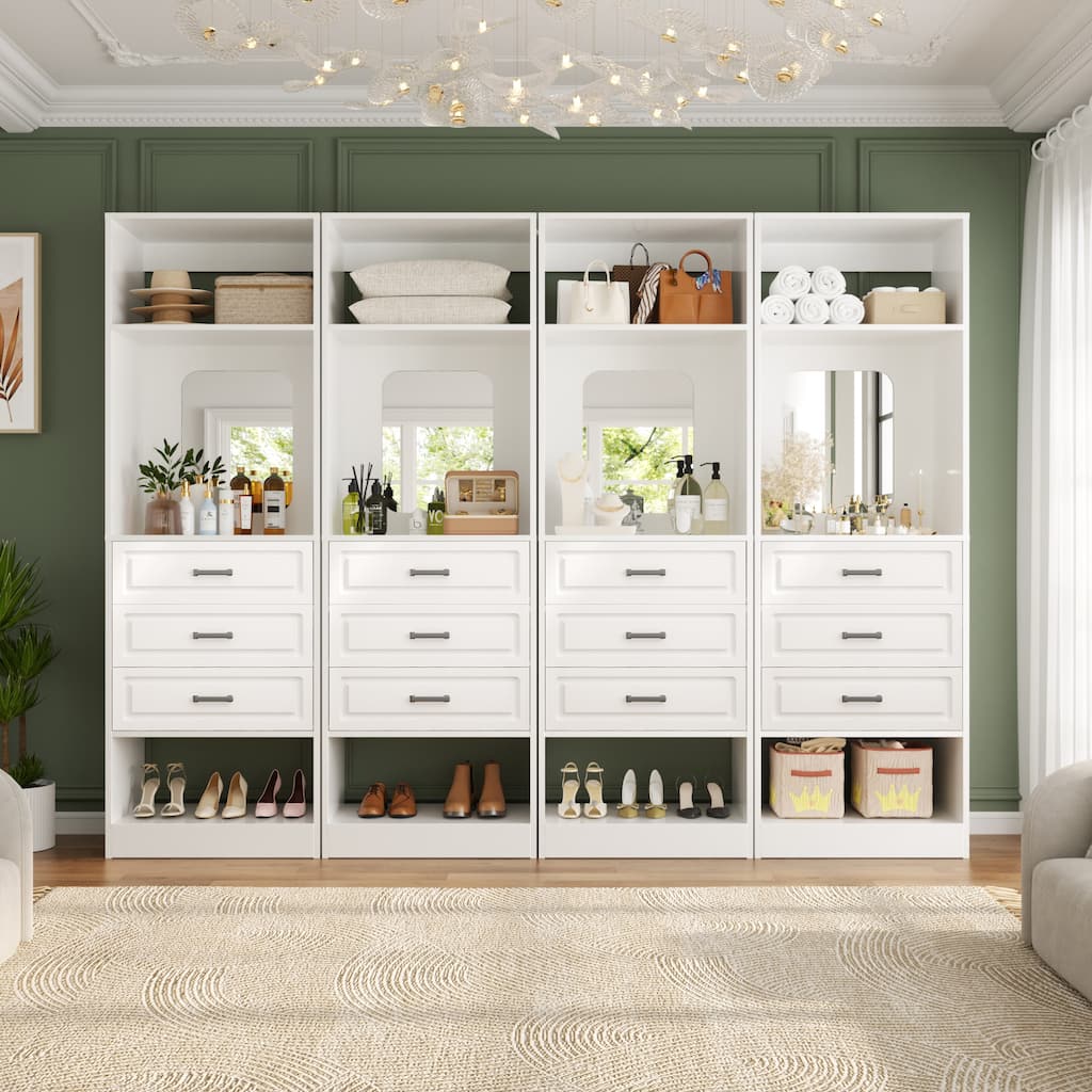 Cimly 25'' Freestanding Closet System with Drawers and Mirror, Display Shelves Organizer with Shelving