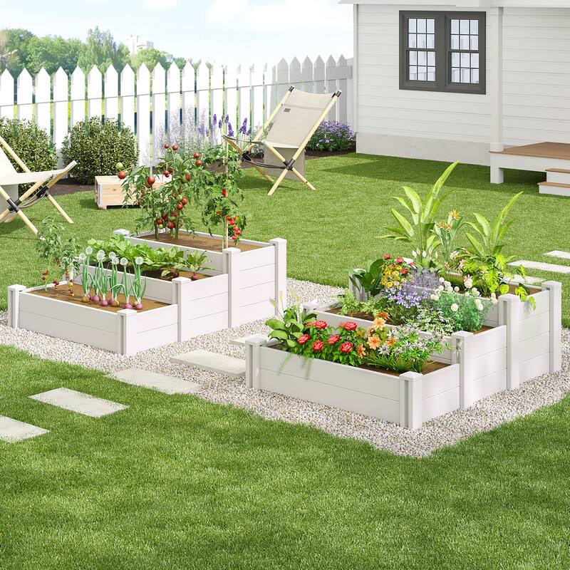 Outdoor PVC Privacy Raised Garden Bed Panels Planter Box With Ground Stakes