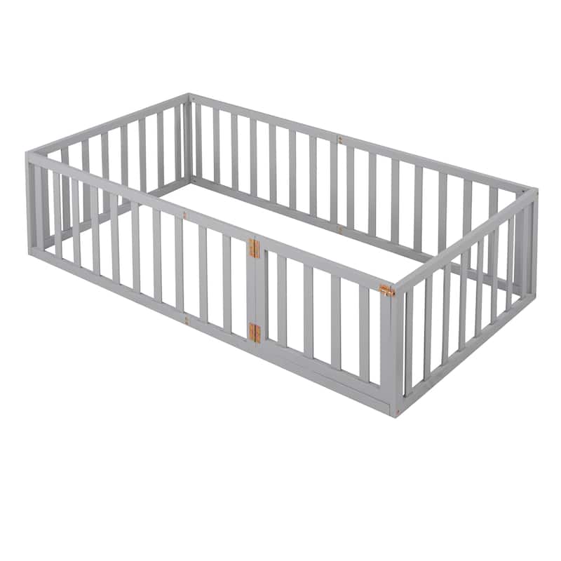 Kids Bed Wood Daybed Frame with Fence,Twin/ Full/Queen,White/Gray/Walnut/Natural