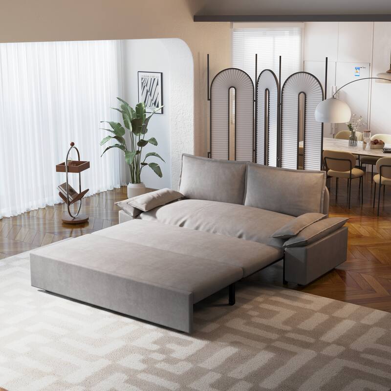 Multi-Functional 63.8" Queen Pull Out Sofa Bed with Side Storage and Wheels - 3-in-1 Convertible Sleeper Sofa