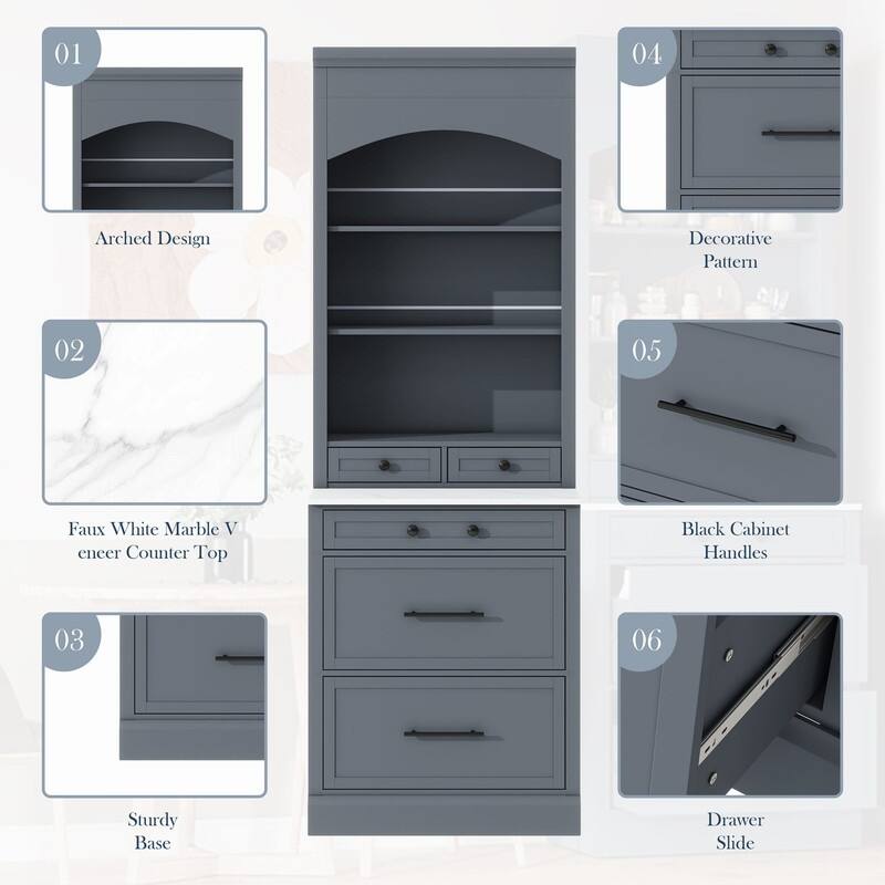 Modern Freestanding Tall Kitchen Pantry Kitchen Hutch with Storage Drawers and Adjustable Shelf