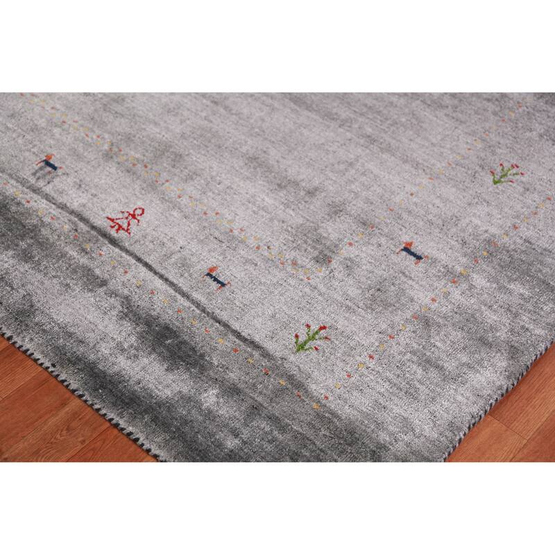 Gabbeh Indian Area Rug Hand-Knotted Silk Carpet - 8'0" x 9'6"