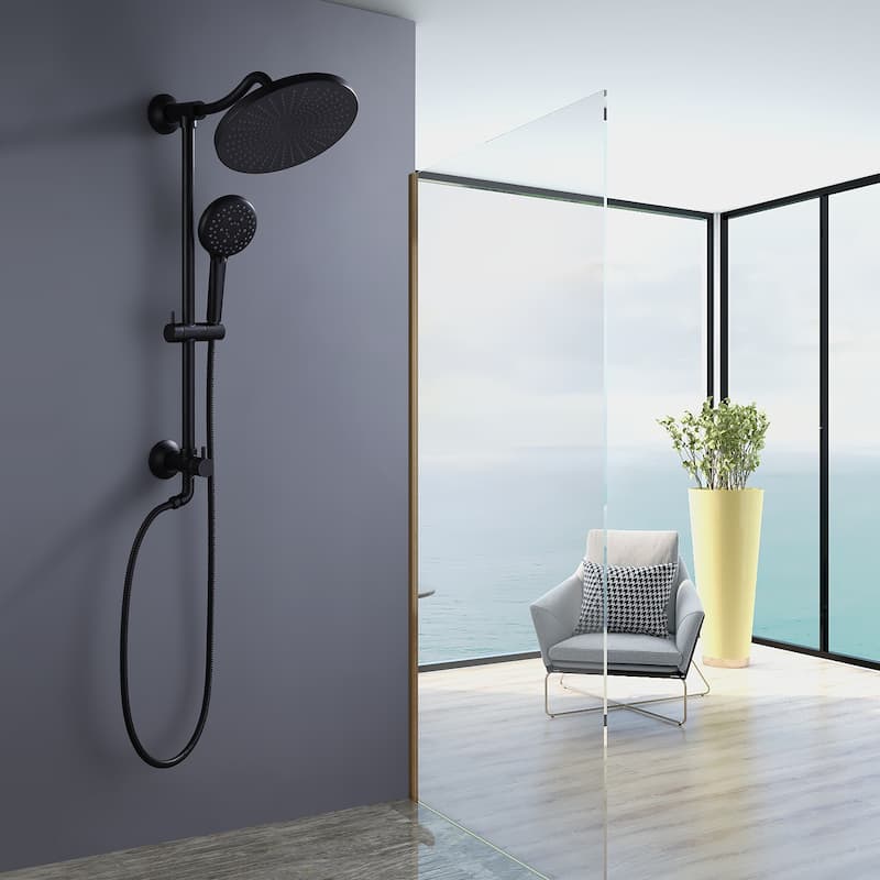 Wall Mounted Exposed Pipe Shower System With Handheld Shower 10 Inch Head Matte Black Shower Faucet Set (Main Body Not Included)