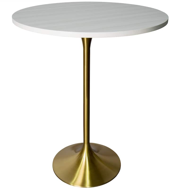 LeisureMod Verve 27" Round Dining Table with MDF Wood TableTop and Brushed Gold Base for Kitchen & Dining Room - Light Natural Wood