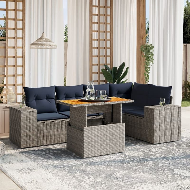 vidaXL Patio Sofa Set with Cushions Outdoor Furniture 6 Piece Poly Rattan - 24.4 x 24.4 x 27.2 - Grey