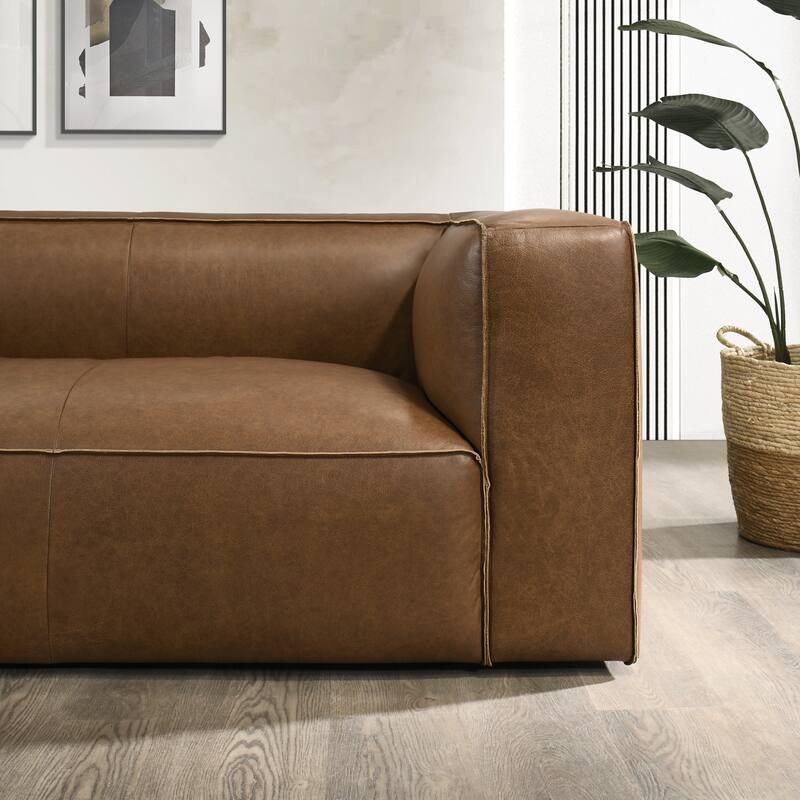 GDFStudio - Colton Genuine Leather 3-Seater 92.5" Sofa with Solid Wood Frame