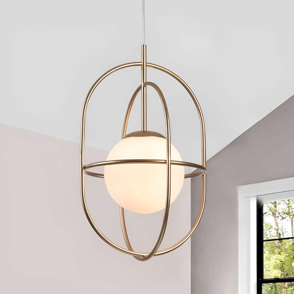 1-Light Ellipse Bronze Gold Single Pendant, Sci-fi Futuristic Design - Bronze gold