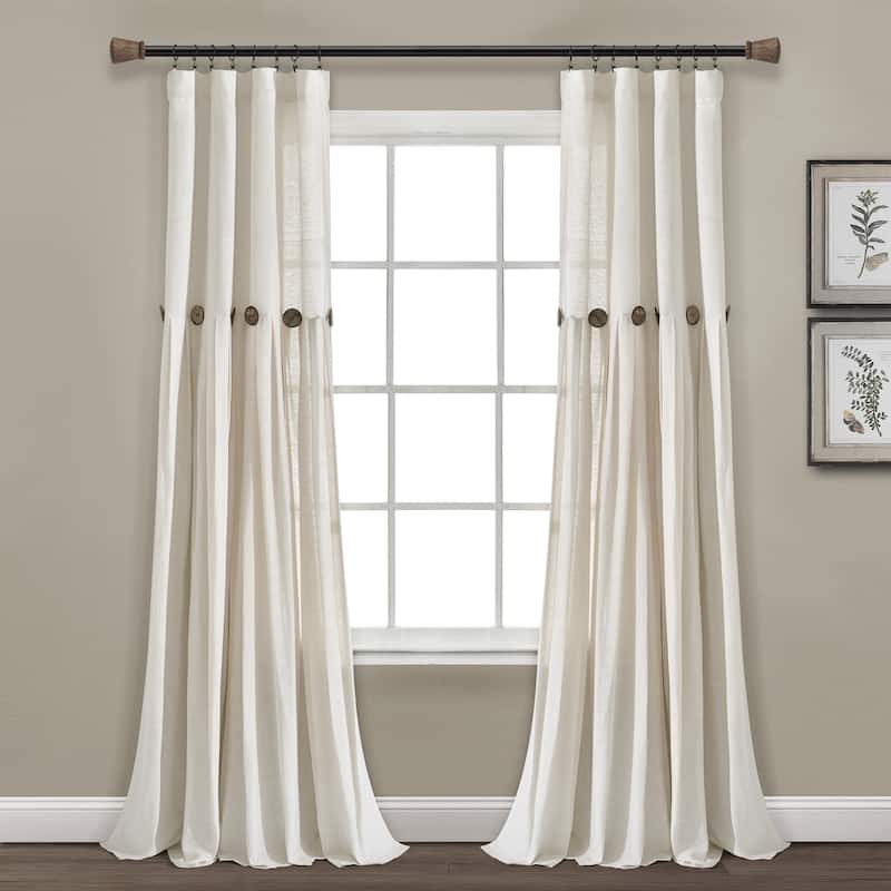 Lush Decor Linen Button Single Panel Window Curtain - 120"L x 40"W - Off White