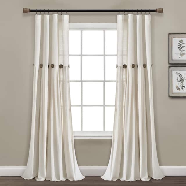 Lush Decor Linen Button Single Panel Window Curtain - 84"l x 40"w - Off White