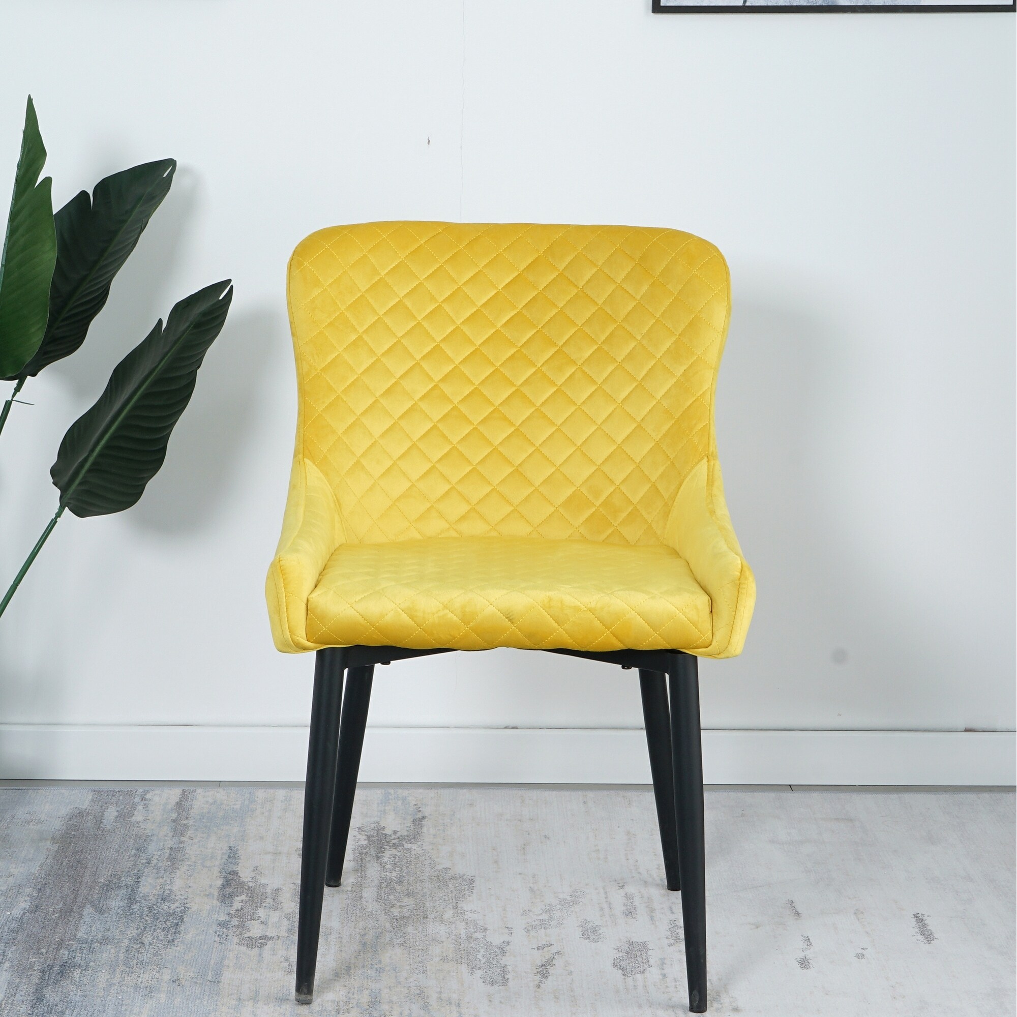Cheap modern dining room furniture metal tube legs fabric yellow