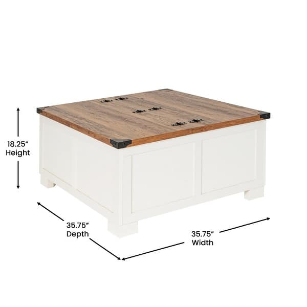 dimension image slide 1 of 3, Modern Farmhouse Coffee Table with Hidden Interior Storage