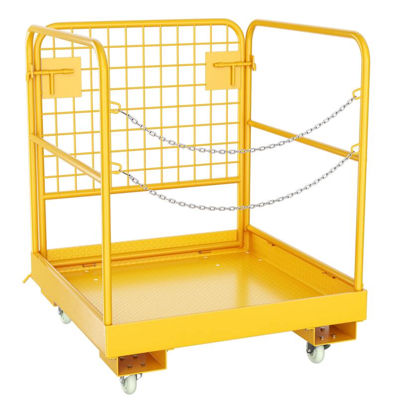 Forklift Safety Cage, 36"x36" Forklift Man Basket Foldable Forklift Work Platform with Double Chain Guardrail for Aerial Work - With Steels