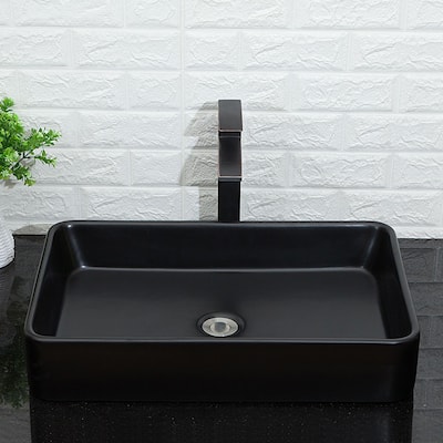 Black Ceramic Handmade Rectangular Vessel Bathroom Sink