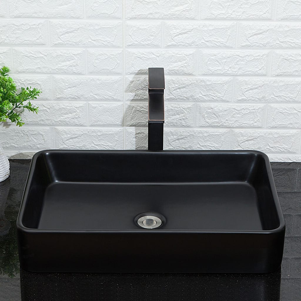 Black Ceramic Handmade Rectangular Vessel Bathroom Sink