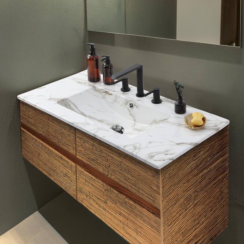 Aubert 3-Hole Classic Contemporary Rectangular Ceramic Single Sink Basin Vanity Top, by JONATHAN Y