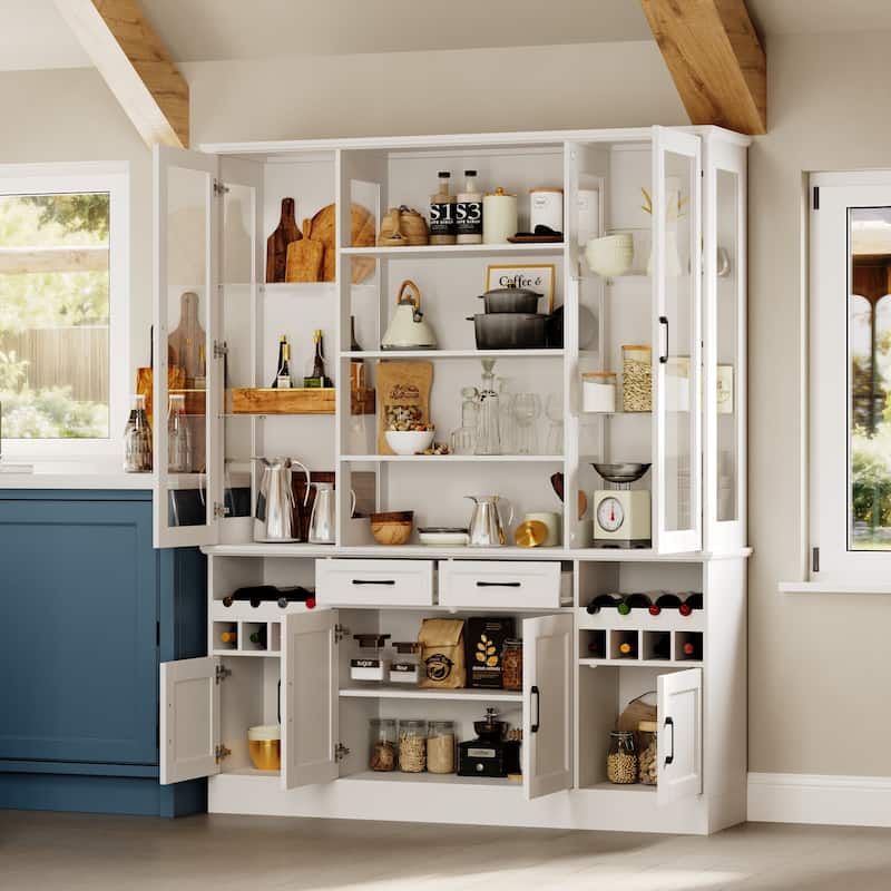 Display Cabinet with Glass Doors,Adjustable Shelving for Collectibles,Storage Cabinet Bookshelves,White