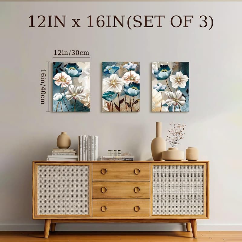 3 Piece Lotus Flower Canvas Wall Art