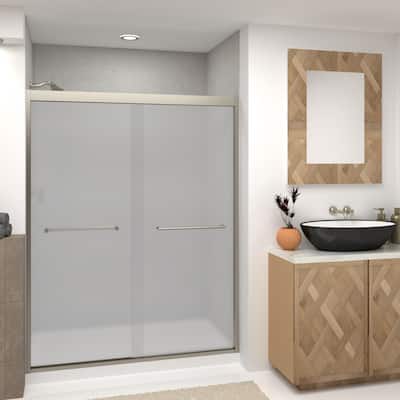 Frederick 59 in. W x 76 in. H Sliding Semi-Frameless Shower Door in Brushed Nickel with Frosted Glass - 60 x 76 - 60 x 76