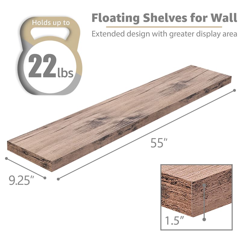 Sorbus Floating Shelves for Wall - 55 Inch Extra-Long Bathroom Shelves- Mounted Floating Shelf with Hidden Brackets (3 Pack)
